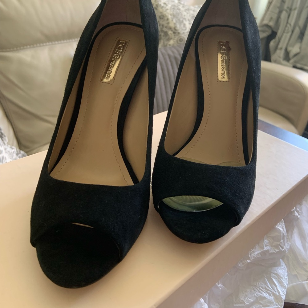 BCBG Black Peep Toe Heels